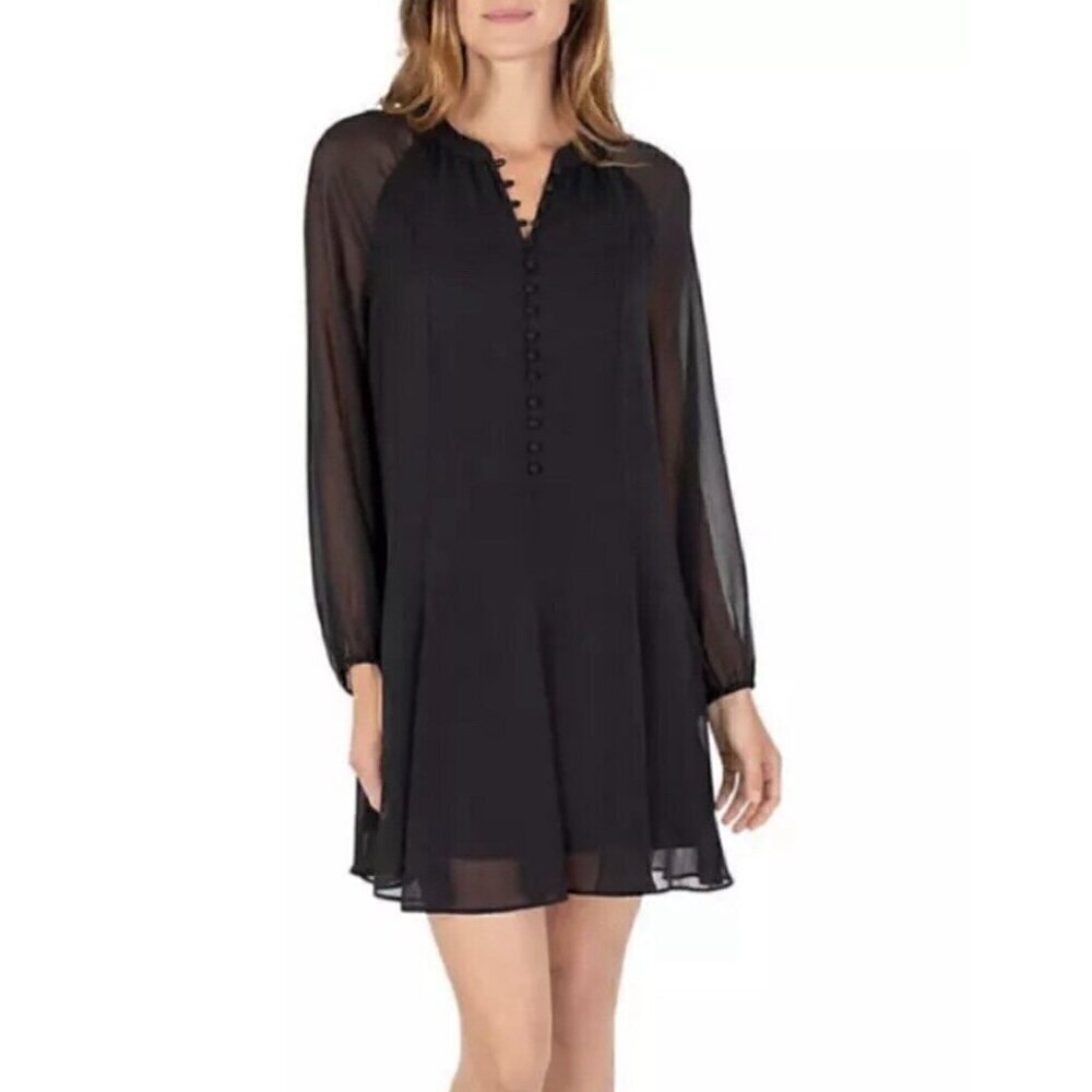 Joie Dress Womens Large Black Balloon Sleeve Chiffon Flirty Flowy Event Party